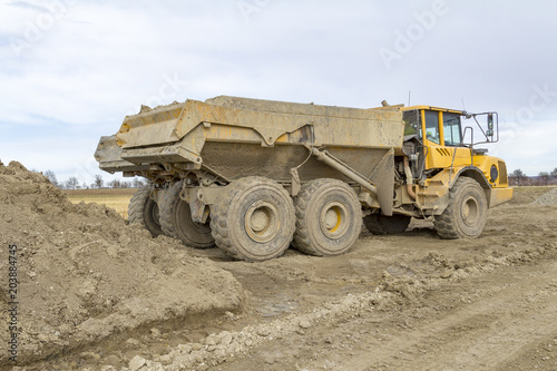 dump trucks at a construction site