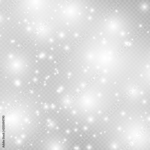 White sparks glitter special light effect. Vector sparkles on transparent background. Christmas abstract pattern.