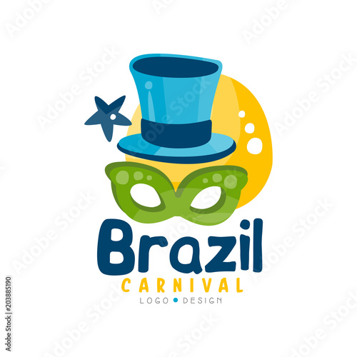 Brazilian Carnival logo design, bright festive party banner vector Illustration on a white background