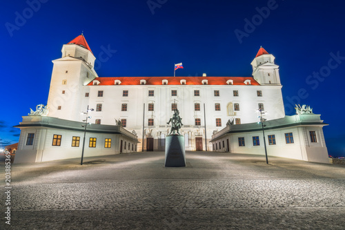 Bratislava Castle or Bratislavsky Hrad at Night. The Main Castle of Capital City of Slovakia.
