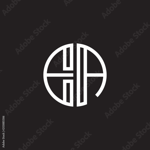 Initial letter EA, minimalist line art monogram circle shape logo, white color on black background