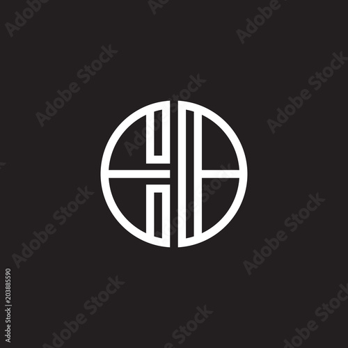 Initial letter EB, minimalist line art monogram circle shape logo, white color on black background