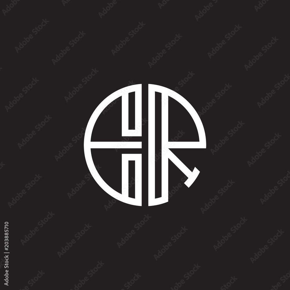 Initial letter ER, minimalist line art monogram circle shape logo, white color on black background Initial letter ER, minimalist line art monogram circle shape logo, white color on black background