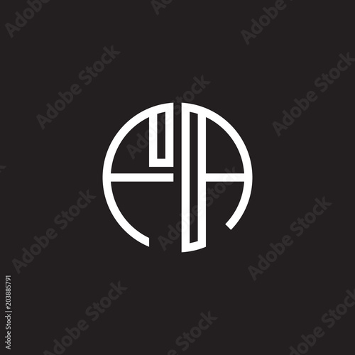 Initial letter FA, minimalist line art monogram circle shape logo, white color on black background