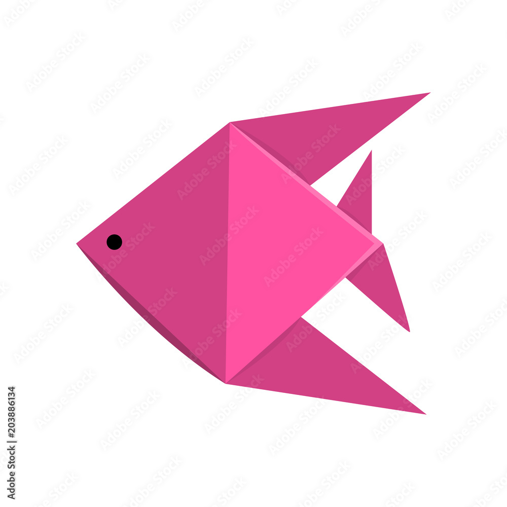 Pink geometric paper fish made in origami technique vector Illustration on a white background Pink geometric paper fish made in origami technique vector Illustration on a white background