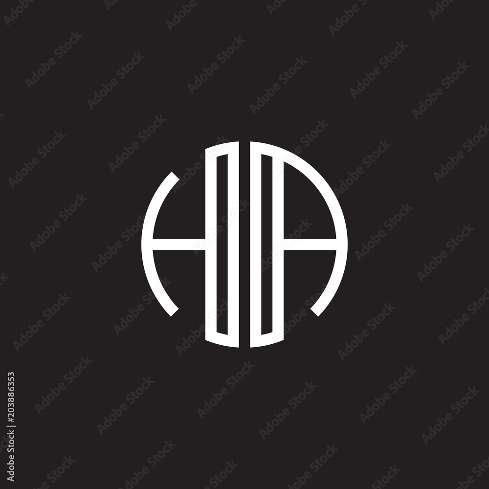 Initial letter HA, minimalist line art monogram circle shape logo, white color on black background Initial letter HA, minimalist line art monogram circle shape logo, white color on black background