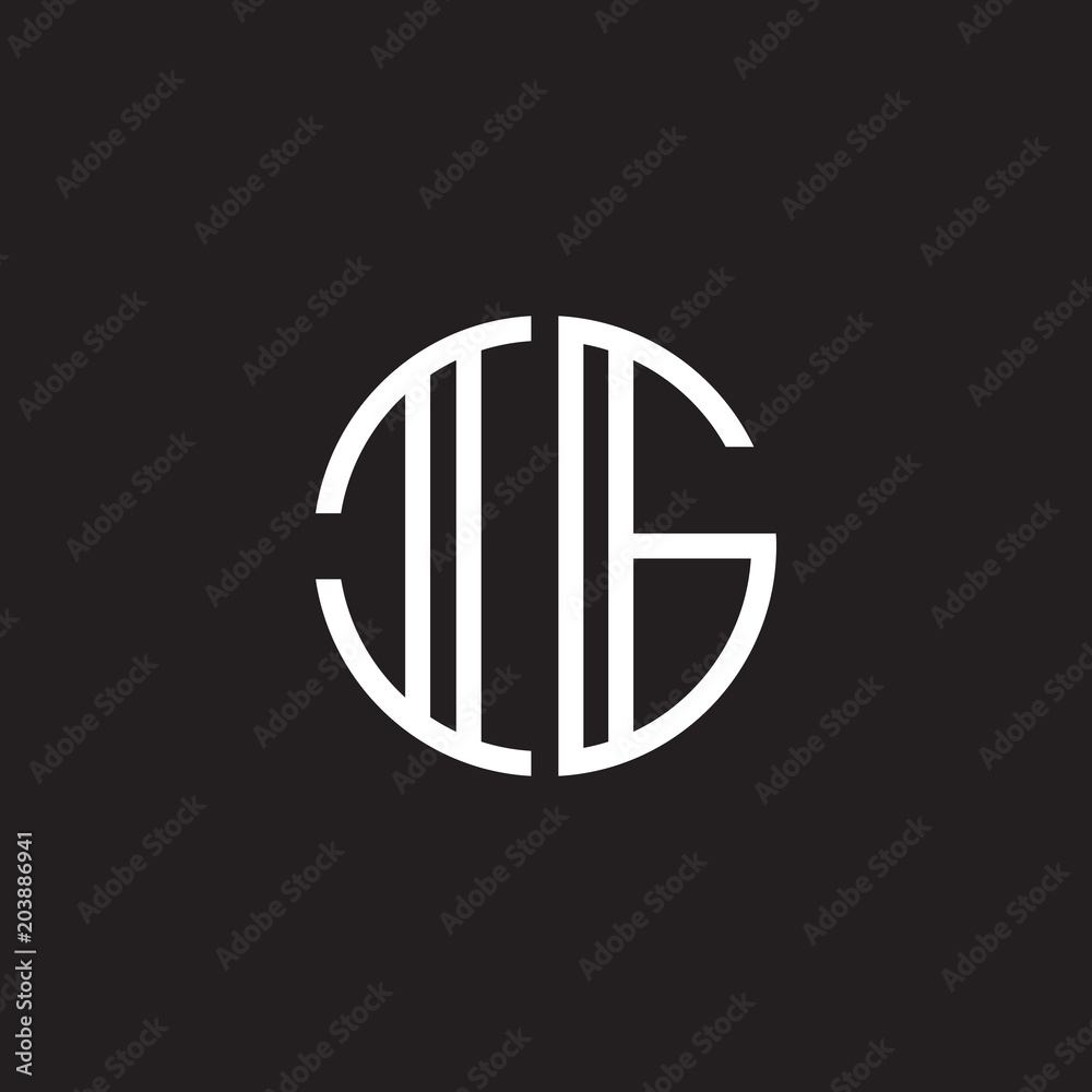 Initial letter IG, minimalist line art monogram circle shape logo, white color on black background Initial letter IG, minimalist line art monogram circle shape logo, white color on black background