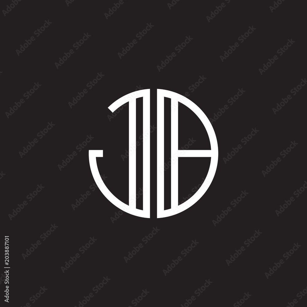Initial letter JB, minimalist line art monogram circle shape logo, white color on black background Initial letter JB, minimalist line art monogram circle shape logo, white color on black background