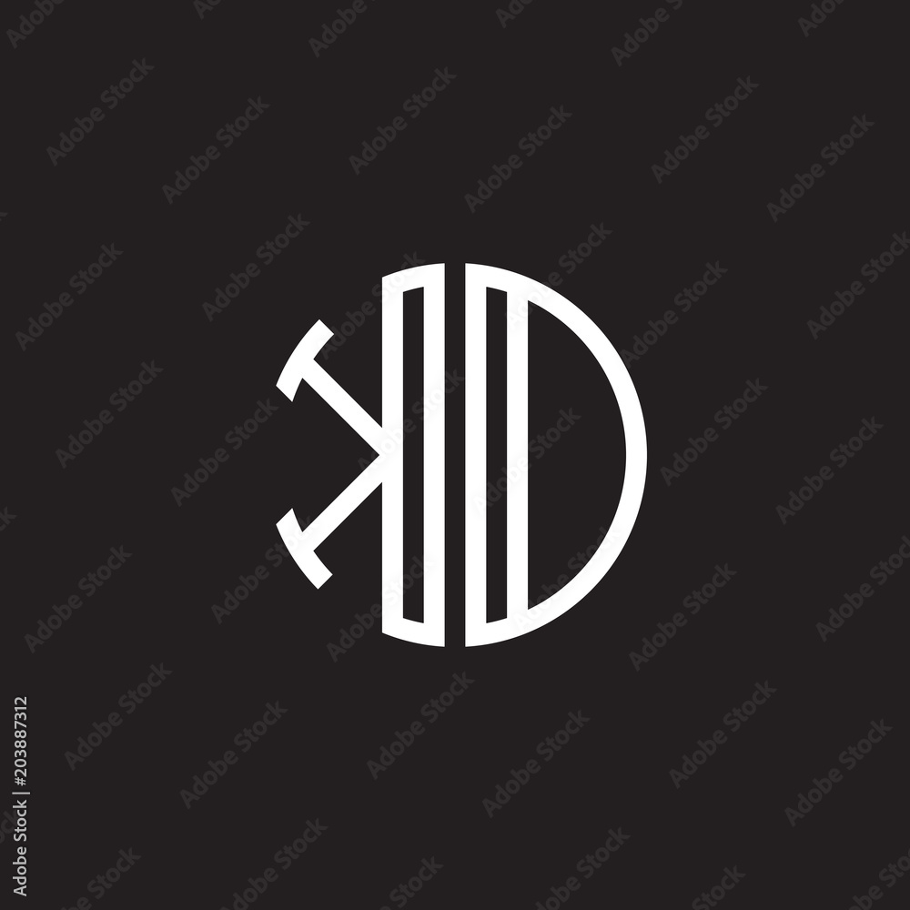 Initial letter KD, KO, minimalist line art monogram circle shape logo, white color on black background Initial letter KD, KO, minimalist line art monogram circle shape logo, white color on black background