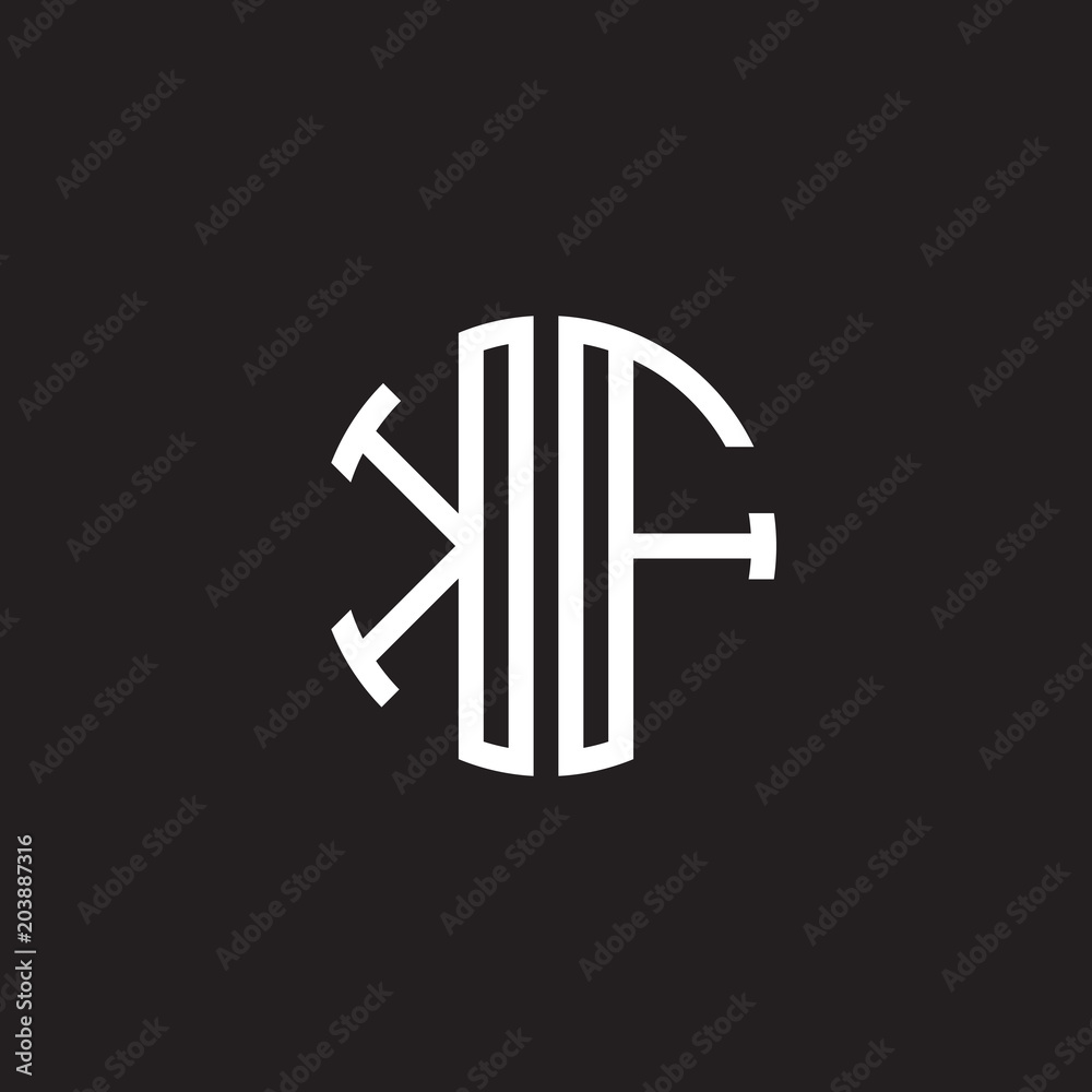 Initial letter KF, minimalist line art monogram circle shape logo, white color on black background Initial letter KF, minimalist line art monogram circle shape logo, white color on black background