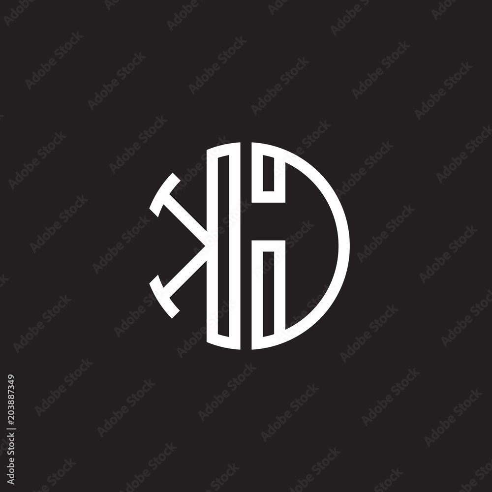 Initial letter KJ, minimalist line art monogram circle shape logo, white color on black background Initial letter KJ, minimalist line art monogram circle shape logo, white color on black background
