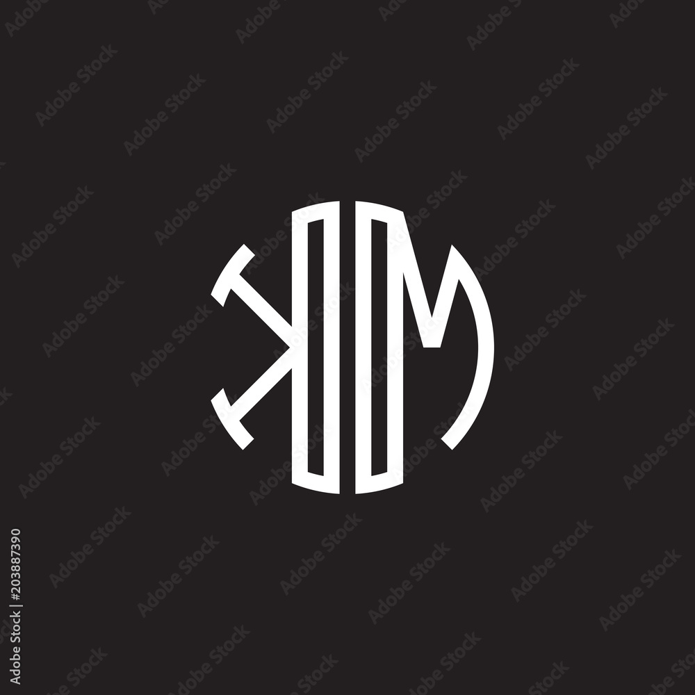 Initial letter KM, minimalist line art monogram circle shape logo, white color on black background Initial letter KM, minimalist line art monogram circle shape logo, white color on black background