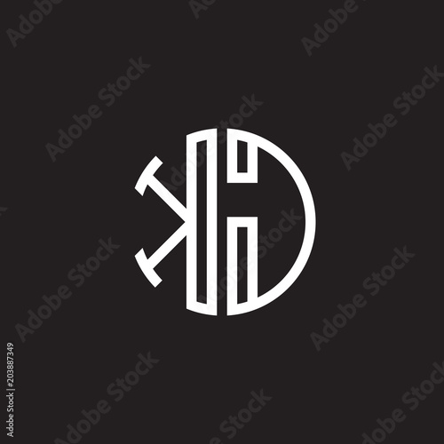 Initial letter KJ  minimalist line art monogram circle shape logo  white color on black background
