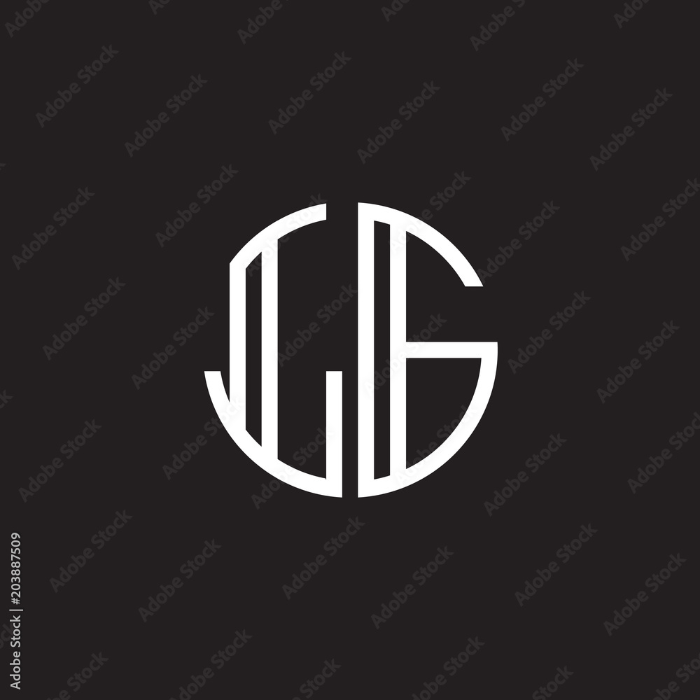 Initial letter LG, minimalist line art monogram circle shape logo, white color on black background
