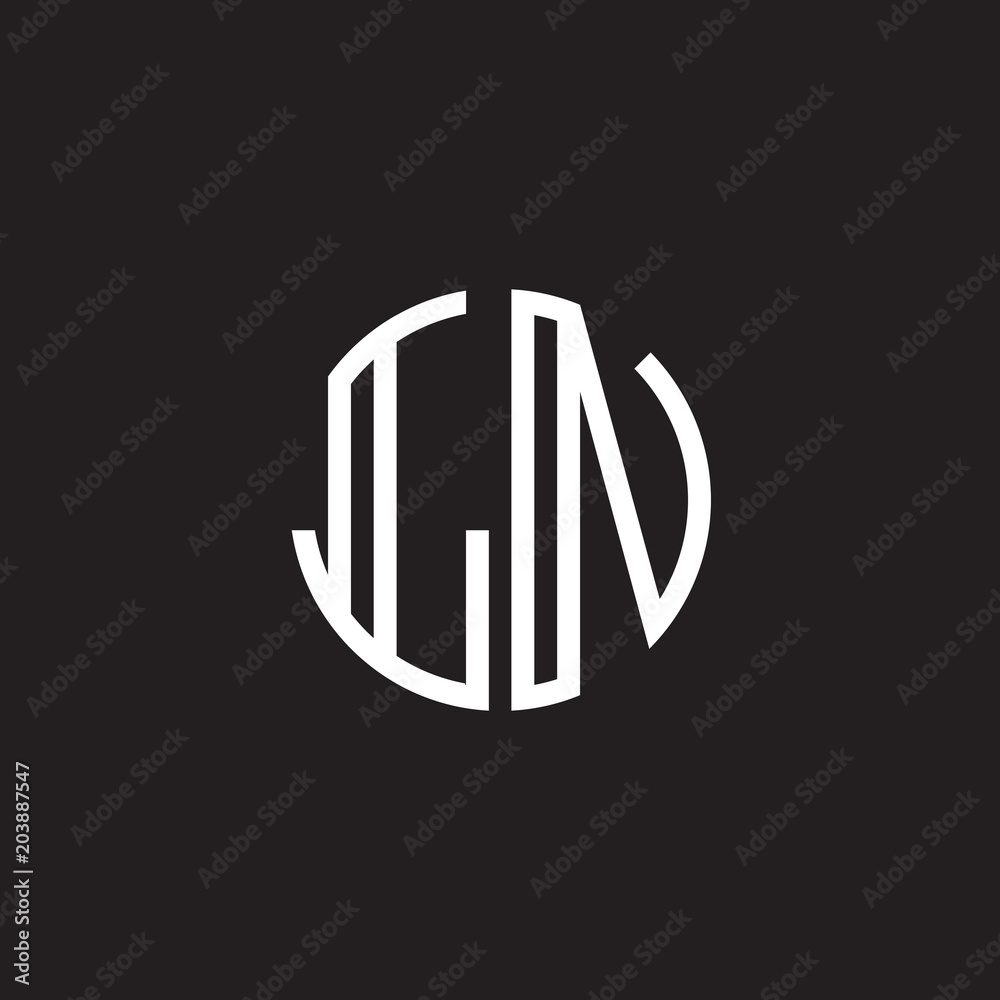 Initial letter LN, minimalist line art monogram circle shape logo, white color on black background Initial letter LN, minimalist line art monogram circle shape logo, white color on black background