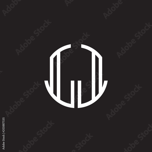 Initial letter LL mirror, minimalist line art monogram circle shape logo, white color on black background