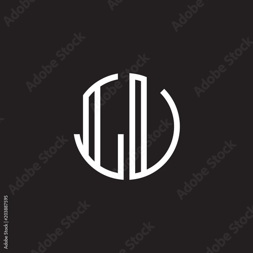 Initial letter LU, , , minimalist line art monogram circle shape logo, white color on black background