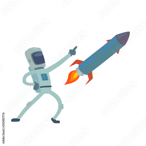 Astronaut in space vector character having fun spaceman galaxy cosmos atmosphere astronautics system fantasy traveler man.