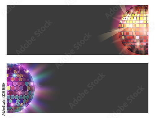 Disco ball discotheque card music party night club dance equipment vector illustration.