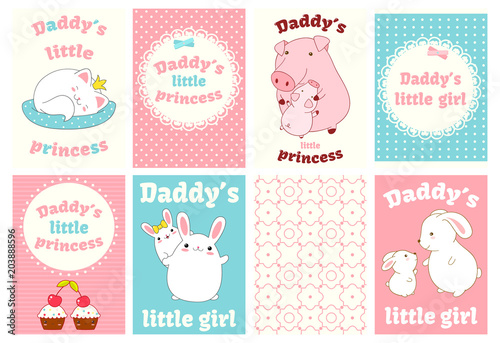Canvas Set of baby shower cards with cute animals