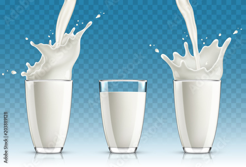 Set of milk splashing from the glass isolated on transparent background
