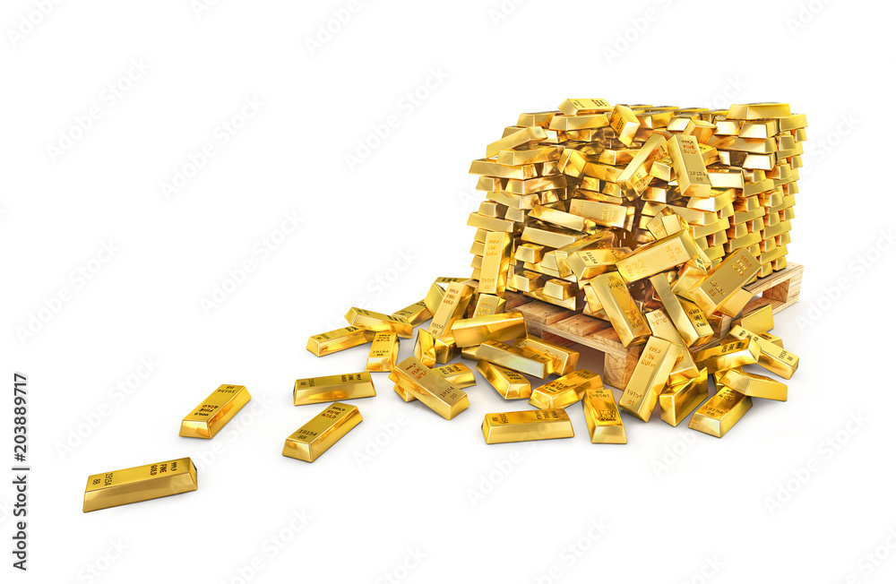 scattered golden bars on potdone isolated on white background scattered golden bars on potdone isolated on white background