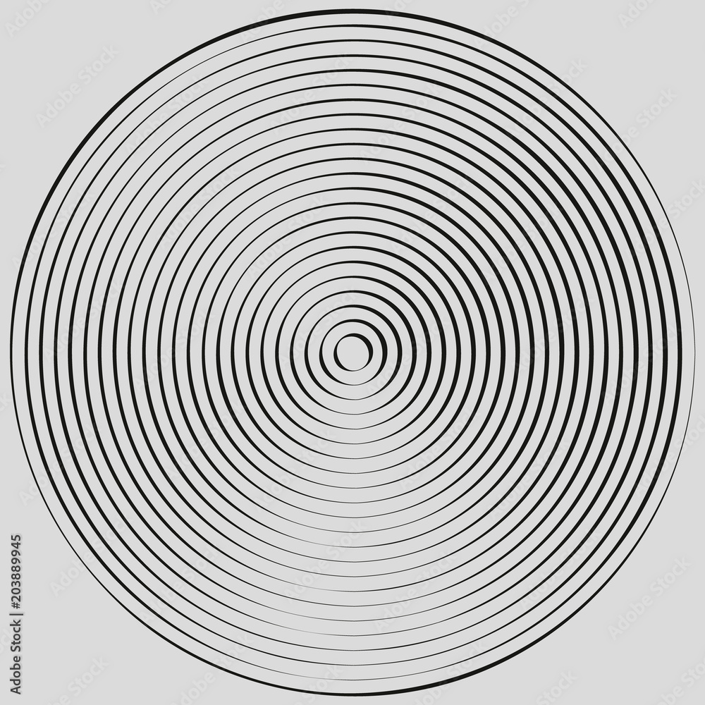 Concentric circles, concentric rings. Abstract radial graphics.