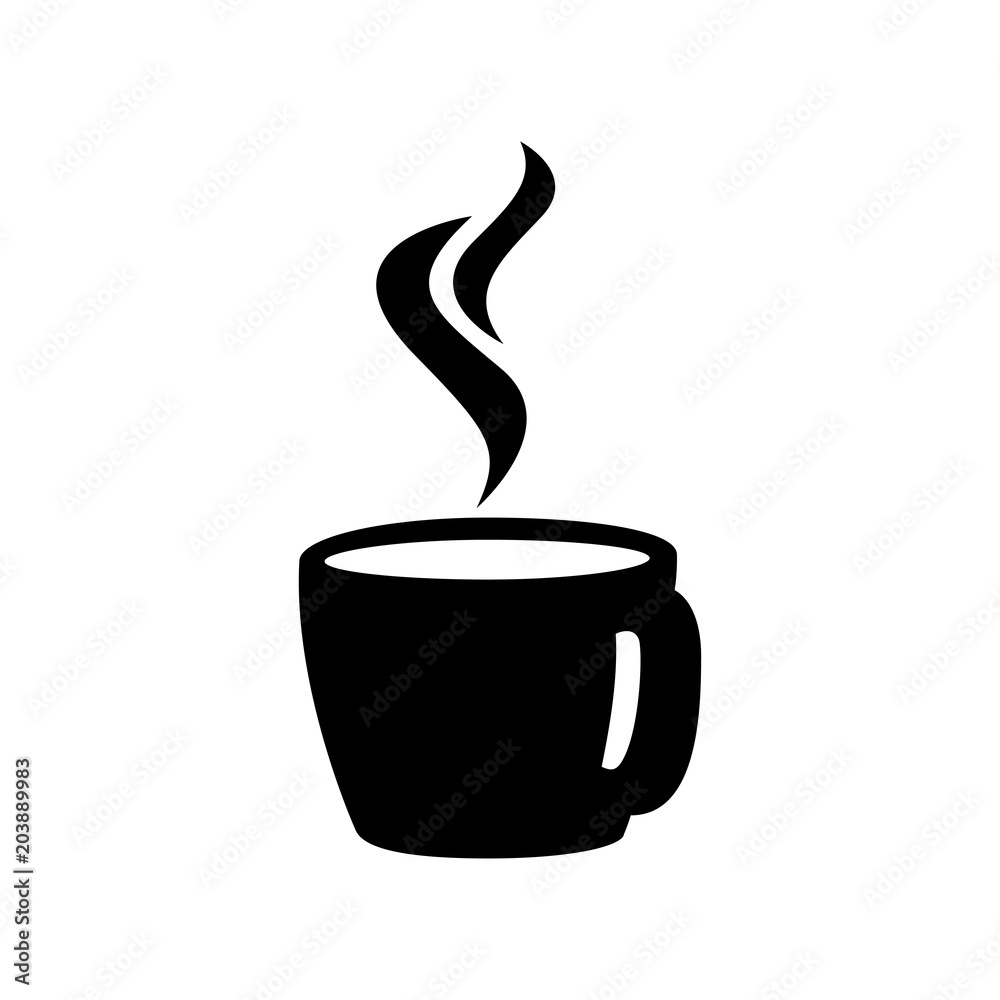 Icono plano taza cafe caliente vista trasera en color negro Stock