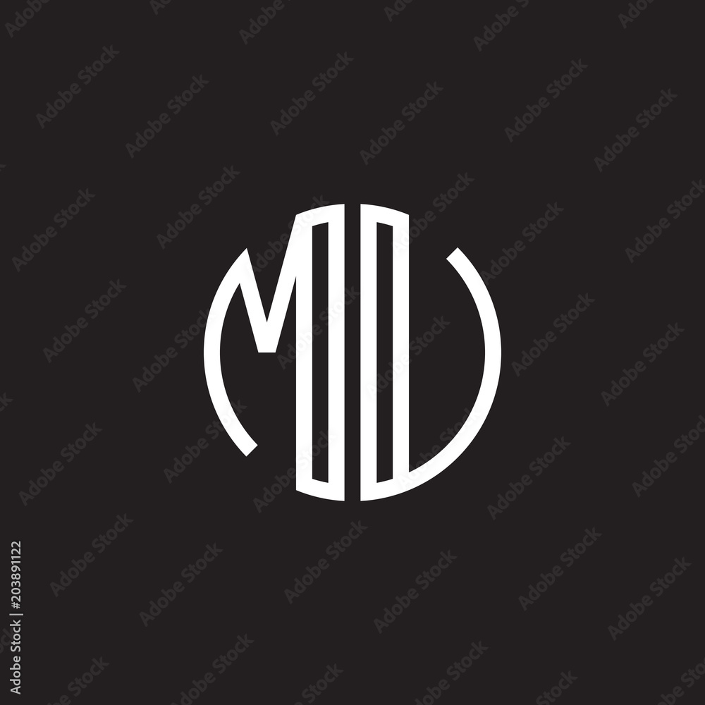 Initial letter MU, MV, minimalist line art monogram circle shape logo, white color on black background Initial letter MU, MV, minimalist line art monogram circle shape logo, white color on black background