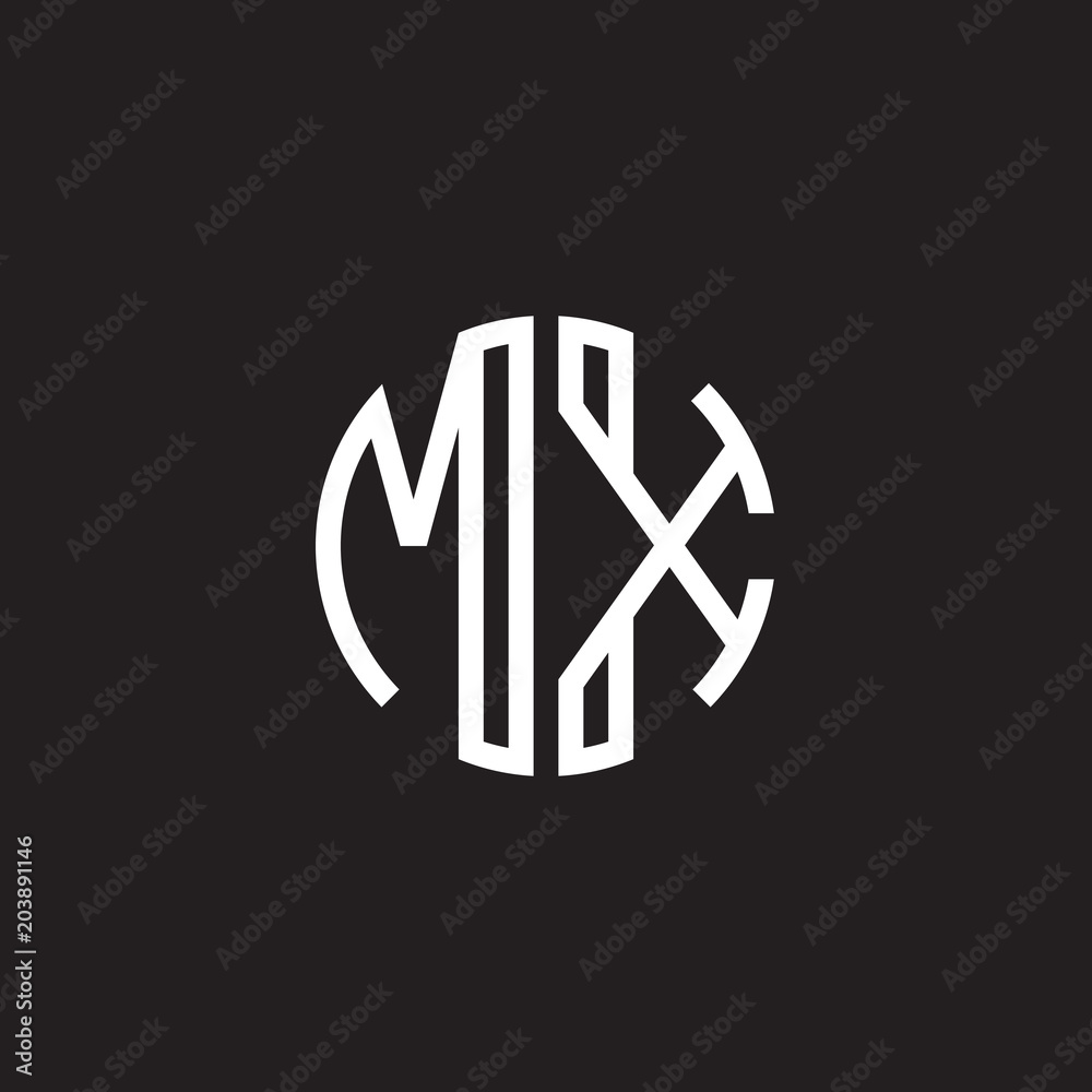 Initial letter MX, minimalist line art monogram circle shape logo, white color on black background Initial letter MX, minimalist line art monogram circle shape logo, white color on black background