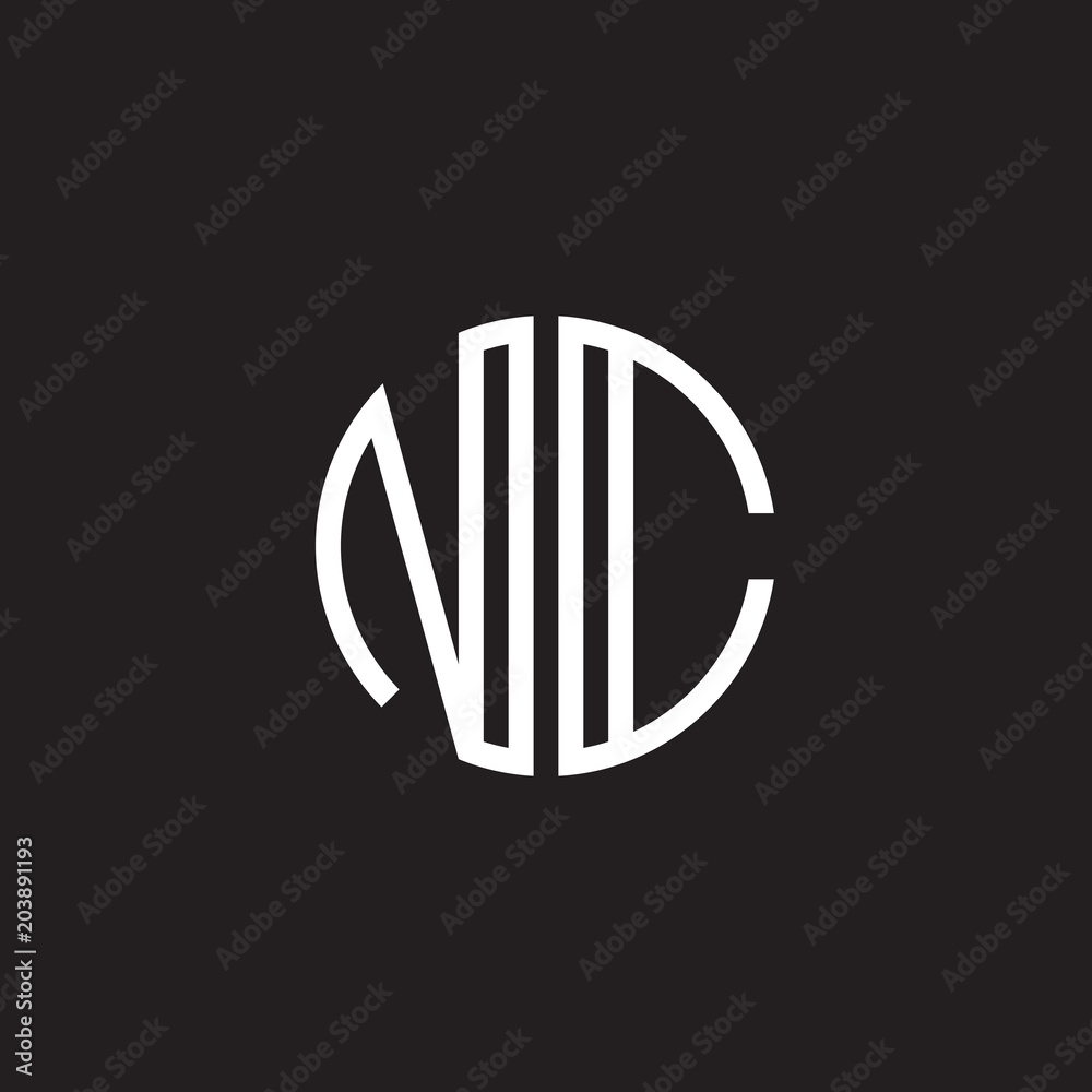 Initial letter NC, minimalist line art monogram circle shape logo, white color on black background Initial letter NC, minimalist line art monogram circle shape logo, white color on black background