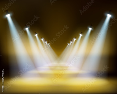 Runway show, light performance. Vector illustration.