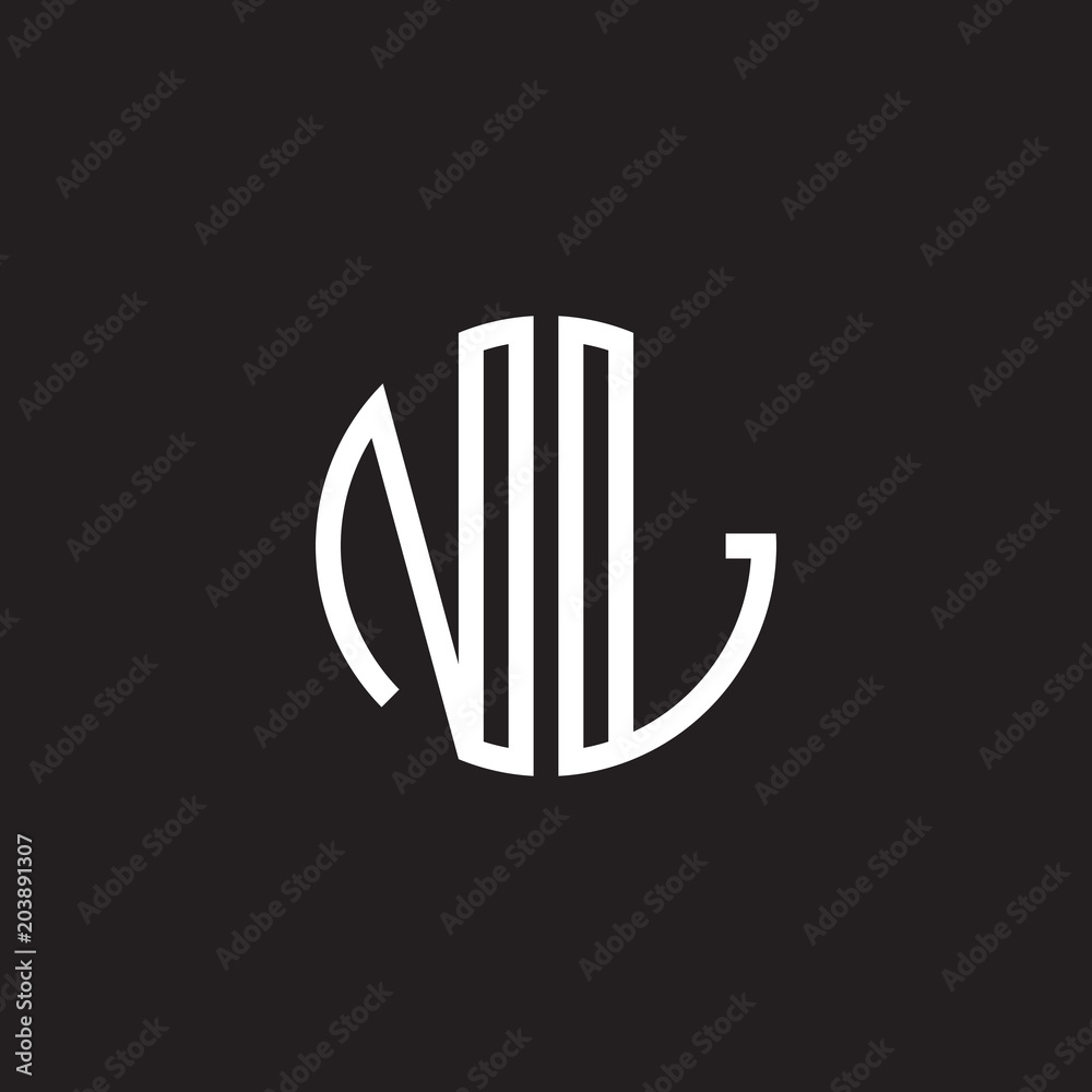 Initial letter NL, minimalist line art monogram circle shape logo, white color on black background Initial letter NL, minimalist line art monogram circle shape logo, white color on black background