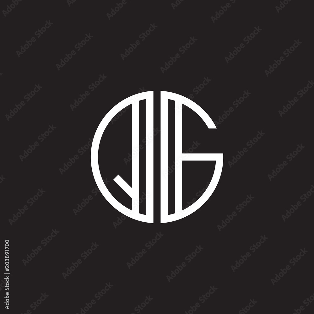 Initial letter QG, minimalist line art monogram circle shape logo, white color on black background Initial letter QG, minimalist line art monogram circle shape logo, white color on black background