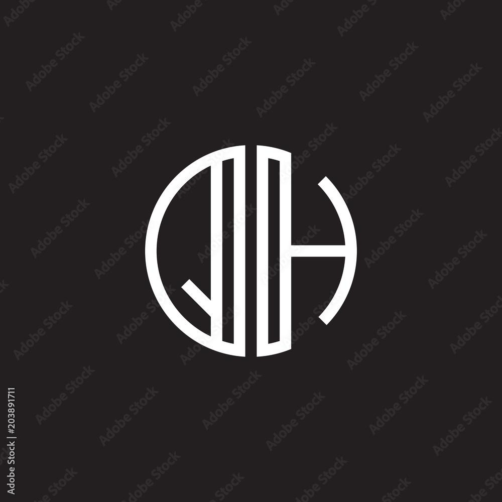 Initial letter QH, minimalist line art monogram circle shape logo, white color on black background Initial letter QH, minimalist line art monogram circle shape logo, white color on black background