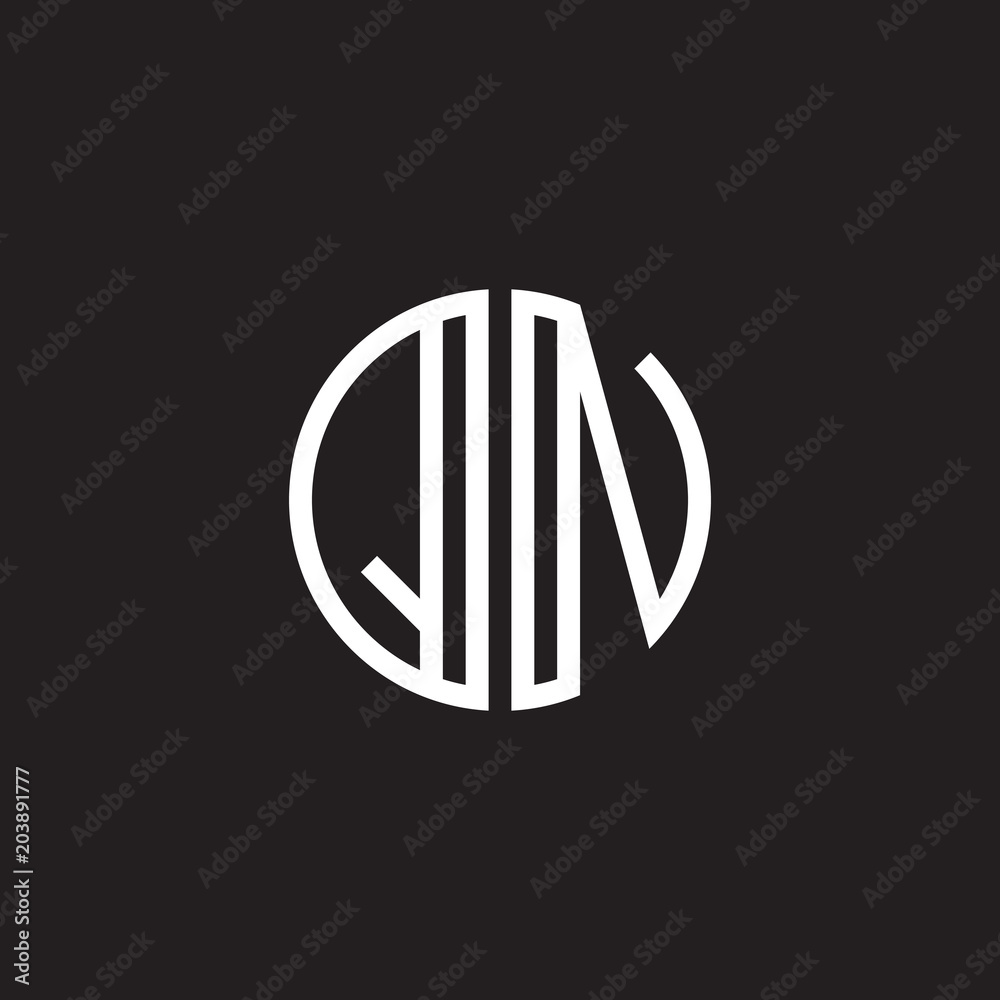 Initial letter QN, minimalist line art monogram circle shape logo, white color on black background Initial letter QN, minimalist line art monogram circle shape logo, white color on black background