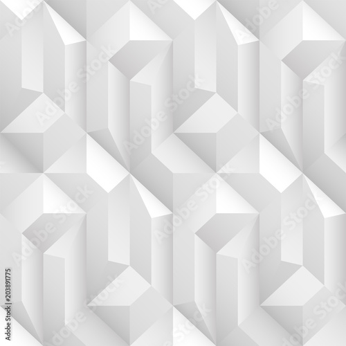 White and gray decorative geometric texture. Vector seamless 3d background