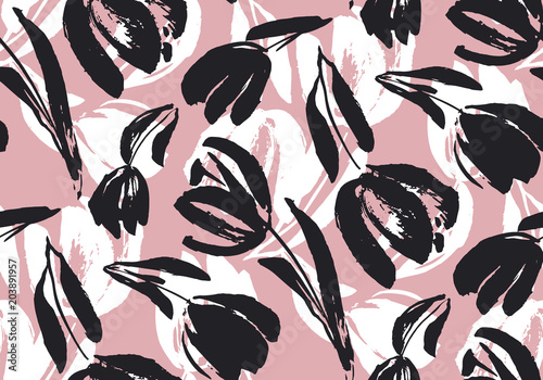 hand drawn pale tulip seamless pattern