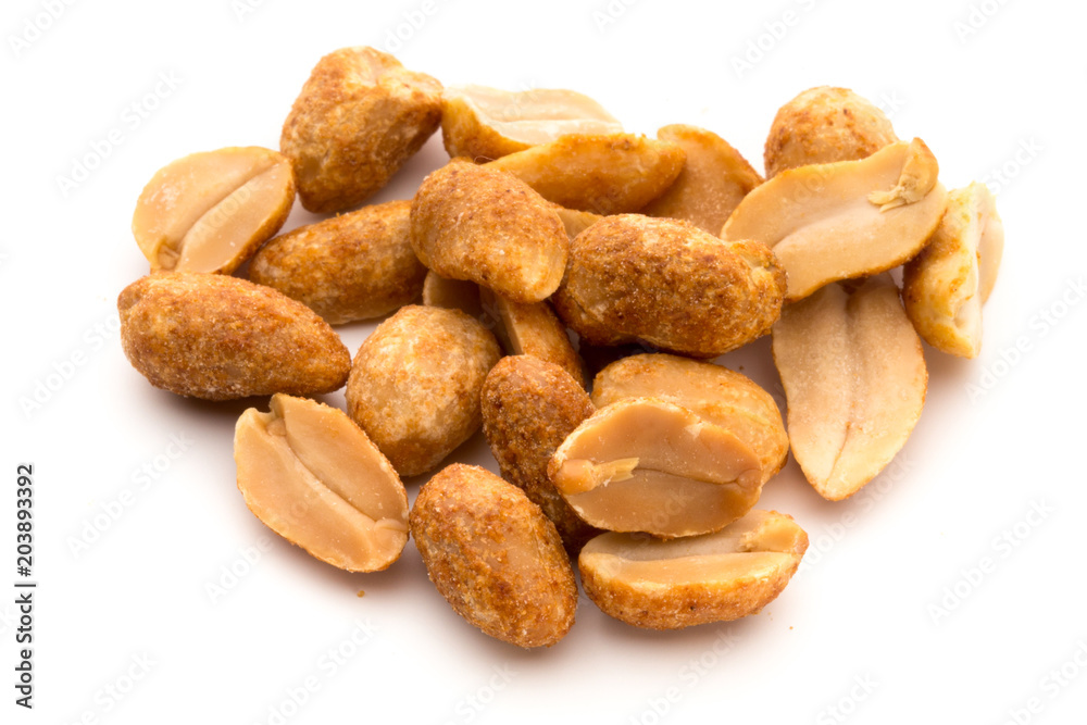 Peeled peanuts on the isolated background. Peeled peanuts on the isolated background.