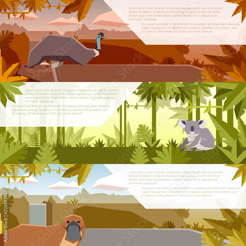 Set of flat banners with australian animals
