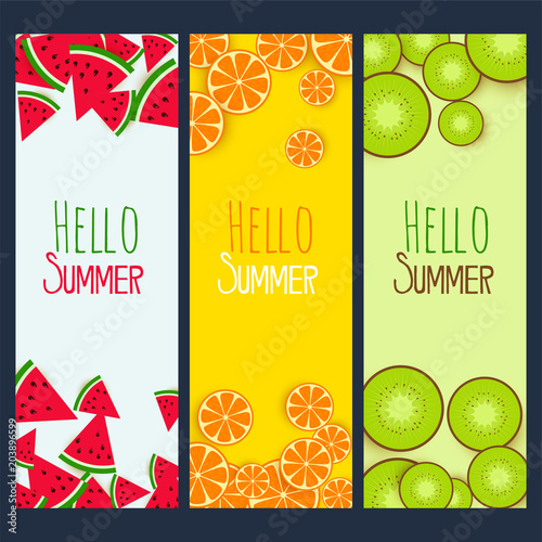 summer fruits verticle banners set