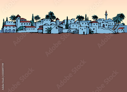 City in a desert. Vector drawing