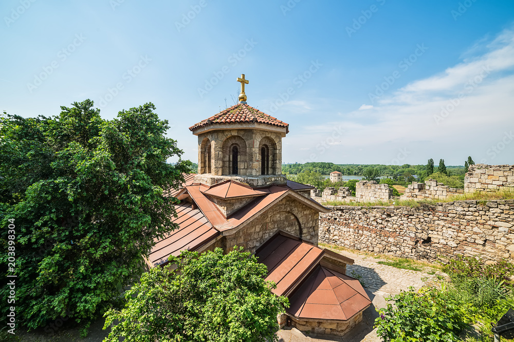 Fototapeta premium Belgrade, Serbia April 24, 2018: Entrance of Saint Petka's Chapel located in Belgrade Fortress or Beogradska Tvrdjava consists of the old citadel and Kalemegdan Park along River Sava and Danube.