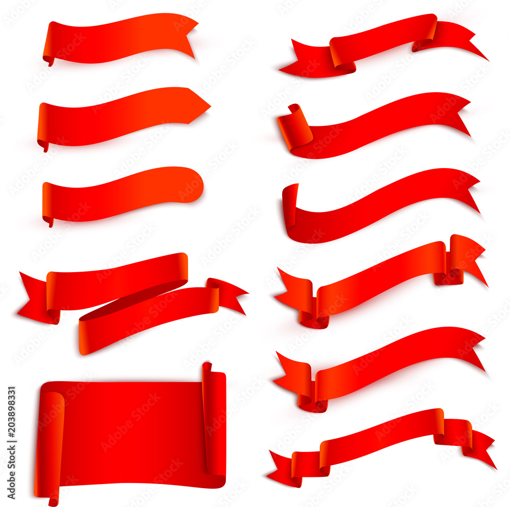 Set of red ribbons isolated on white. Set of red ribbons isolated on white.