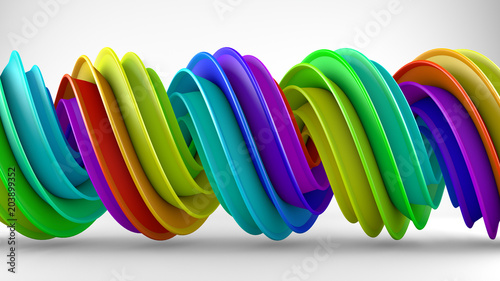 Colorful rainbow gradient twisted spiral shape 3D rendering