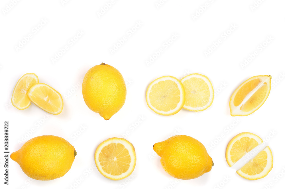 Lemon isolated on white background. Seamless pattern with fruits with copy space for your text. . Top view. Flat lay Lemon isolated on white background. Seamless pattern with fruits with copy space for your text. . Top view. Flat lay