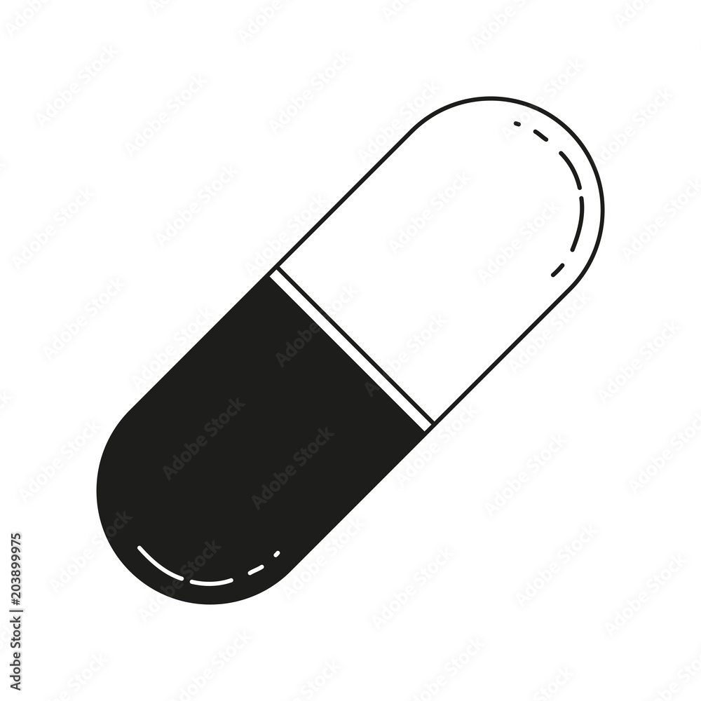 Black and white 2 color drug pill silhouette Stock Vector | Adobe Stock
