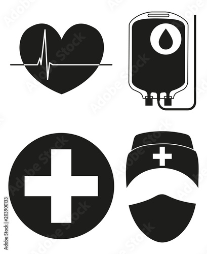Black and white blood donation silhouette icon set