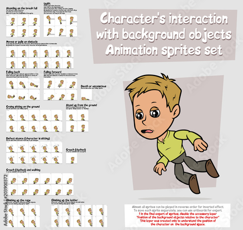 Cartoon boy character animation sprites sheet set
