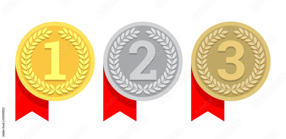 Gold, silver and bronze medal icon. Gold, silver and bronze medal icon.